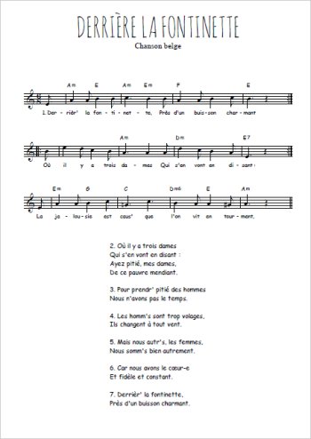 Derrière la fontinette (2) Partitions gratuites